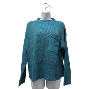 Prinbara Women's Mock Neck Oversized Teal Knit Sweater Size S